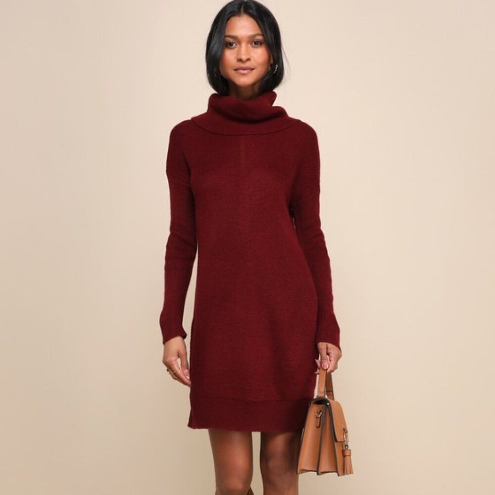 Lulus Tea Reader Burgundy Mini Sweater Dress Red - Size S